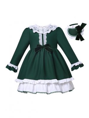 (PRE-ORDER) 2022 New Girls Christmas Green Lace Ruffle Dress + Headband