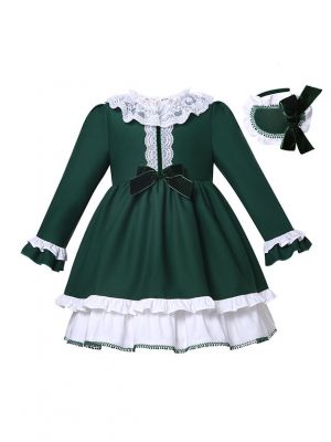 Christmas Green Lace Ruffle Dress + Headband