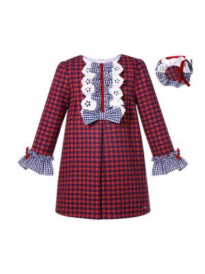 Cute Long Sleeve Fall Back to School A-line Dress for Girls + Handmade Headband