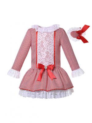 Lovely White Lace Red Plaid Christmas Dress for Your Girl + Handmade Headband