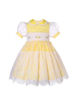 Girls Organza Yellow Smocked Dresses