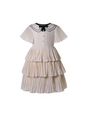 Girls Ivory Scallop Collar Chiffon Dress