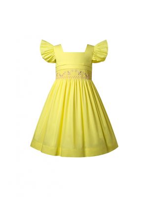 Girls Yellow Ruffle Sleeve Smocked Dress