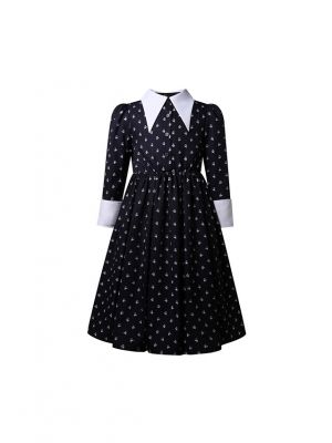 Girls Black Swing Dress Long Sleeves Peter Pan Collar Dress