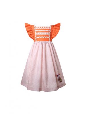 Girls Orange Ruffle Sleeves Lace Dresses