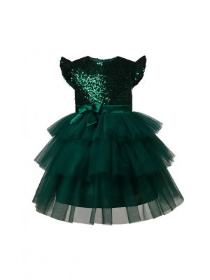 Green Flower Girls Tutu Sequin Dresses