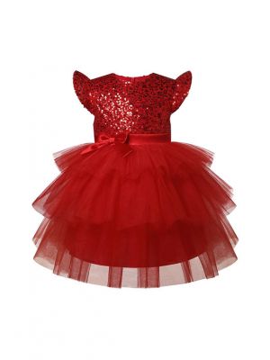 Red Flower Girls Tutu Sequin Dresses