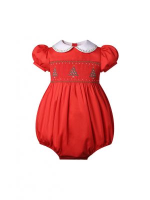 (Pre-order)Baby Girls Red Christmas Tree Smocked Romper