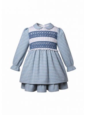 (Pre-order) Girl's Fall/Winter Blue Houndstooth Peter Pan collar Dress
