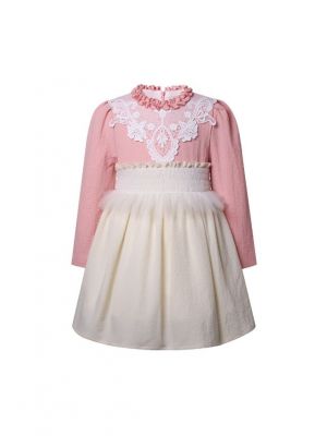 Girls Pink & Ivory Lace Cotton Dress