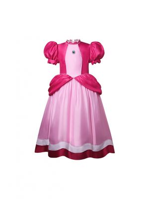 Girls Super Bros Classic Princess Peach Costume Dress-Up Outfit