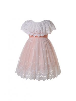 Girls Pink & White Lace Tulle Ceremony Dress