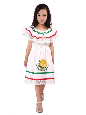 (Pre-Order)traditional Girls Mexican Embroidered White Lace Dress