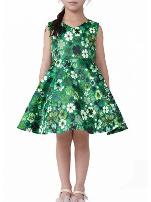 St Patricks Day Girls Green Printed Dress