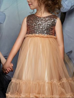 Gold Sequined Junior Bridesmaid Dresses Wedding Pageant Dresses Tulle Tutu Party Evening Prom Ball Gown