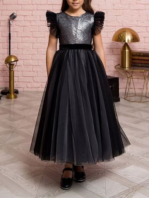 Girls Contrast Sequins Mesh Party Dress A Line Wedding Flower Girl Dress