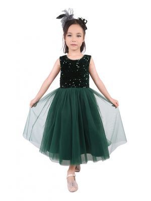 Girls Green Special Occasion Tulle Sequins Dress for Party Gown