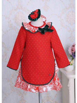 Red Dot Girl Dress With Hairband                           