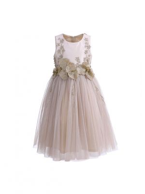 (Only size 7) Gold Flowers Princess Kids Girls Dress