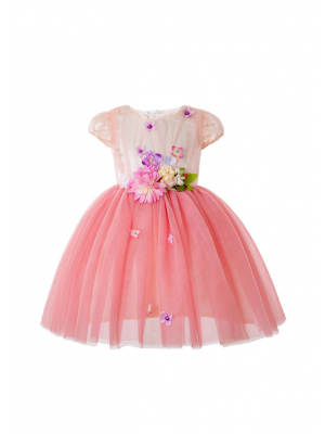 Girls Pink Flower Tulle Dress 3-8 Years