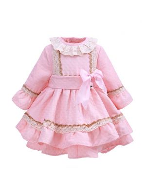 Pink Girl Dress With Lace Hairband                                       