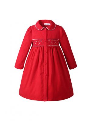 Red Toddlers Doll Collar Smocked Clothing