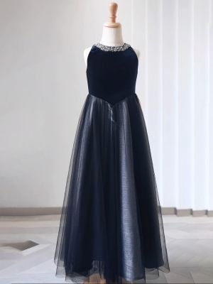 Girls Velvet And Tulle Flower Girl Pageant Gown - Elegant Formal Dress With Sequins
