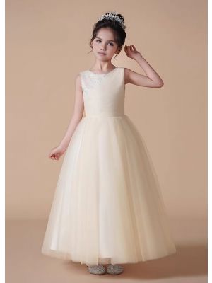Girls Ivory Sequined Tulle Dress