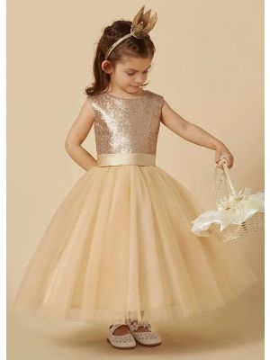 Girls Gold Sequin Party Dress