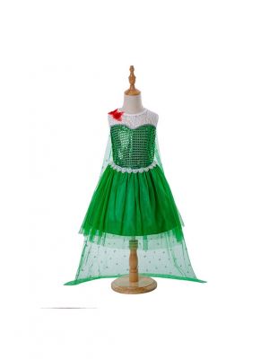 Green Dress With Tulle Cloak