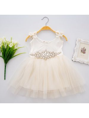 White Sleeveless Crystal Decoration Chiffon Dress
