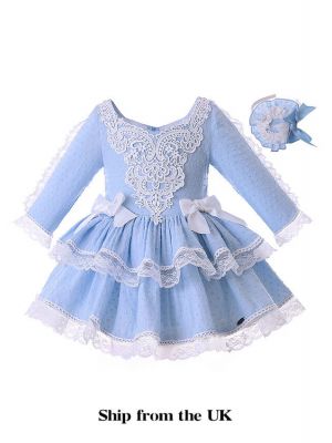 (UK Only) Light Blue Girl Party Dress With Headwear