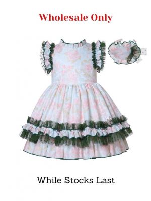(Wholesale Only) Girls Green Floral Ruffle Dress