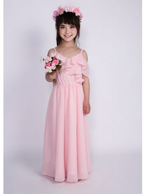 Girls Spaghetti Straps V-Neck Chiffon Long Dresses