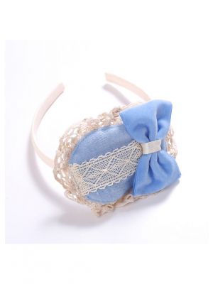 Cute Blue Bow Beige Lace Headband