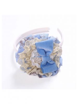 Elegant Cream Lace Blue Bow Headband