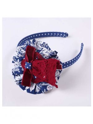 White Printed Red Lace Bow Blue Headband