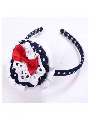 Blace Dots Headband with Red Bow & White Lace