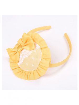 Yellow Flower Headband with Bow and White Lace