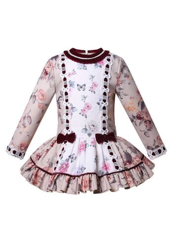 Classic Girls Red Velvet Bow Print Dress + Headwear