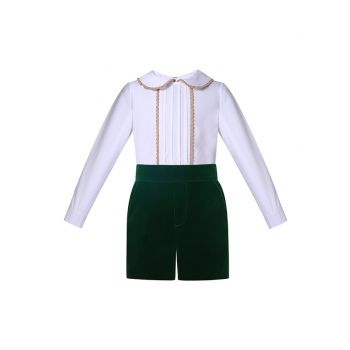 (PRE-ORDER) 2022 New A/W Christams Boy Green Velvet Clothing Set 2 Pieces