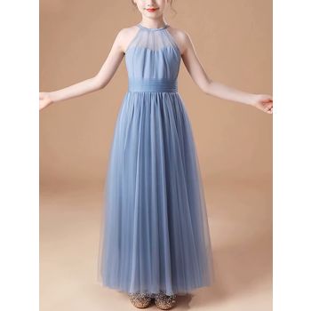 A-line Chiffon Halter Sleeveless Ruffled Floor Length Dresses for Girls