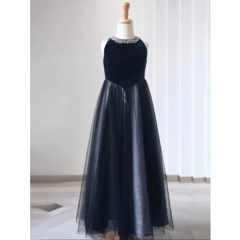 Girls Velvet And Tulle Flower Girl Pageant Gown - Elegant Formal Dress With Sequins
