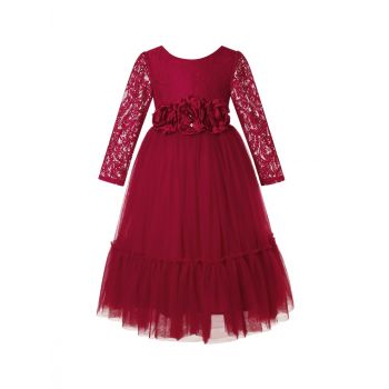 Burgundy Flower Girl Dress Long Sleeve Lace White Tulle Wedding Bohemian Dress