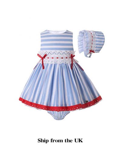 (UK ONLY)3 Pieces Baby Dress with Red Bows White Lace + Pants + Headband