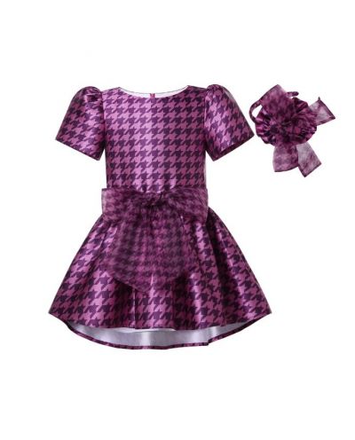 Girls Fuchsia Houndstooth Dress+Headband