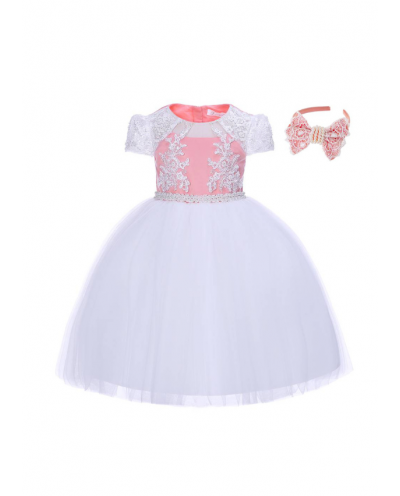 Peach and White Lace Girls Party Dress 3-8 Years