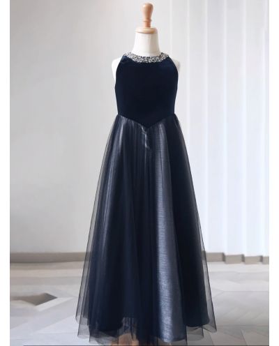 Girls Velvet And Tulle Flower Girl Pageant Gown - Elegant Formal Dress With Sequins