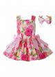 Flower Printed With Bows Summer   Vivid Girls Dress + Handmade Headband  