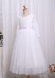 Girls White Flower Lace Tulle Dresses